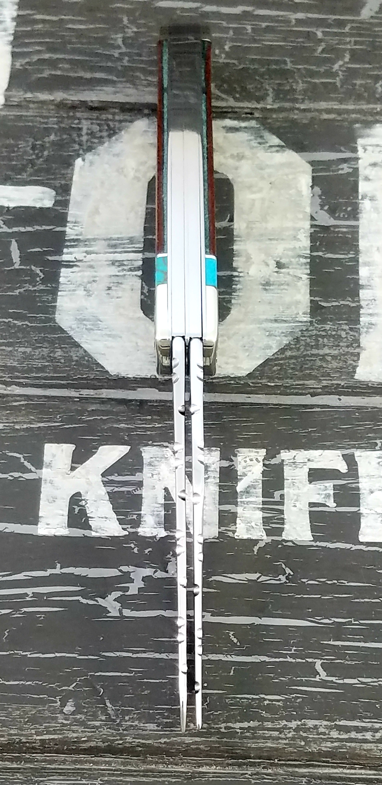 Stone Knifeworks Trapper Texas Cow Hide Turquoise 4 Stone Knifeworks